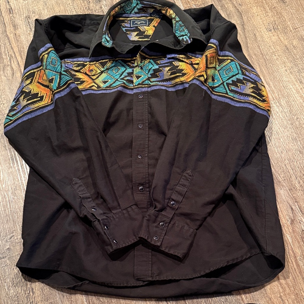 Roper Black Shirt with Multicolor Southwestern Design